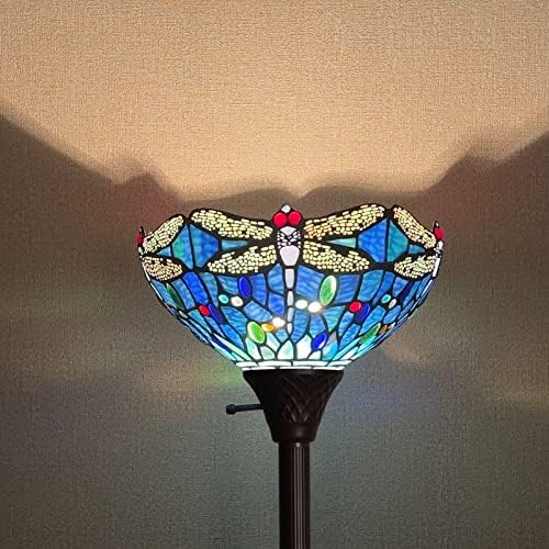 Capulina Tiffany Torchiere podna lampa 70 visoki industrijski stub Vintage plavo Dragonfly stil stajaće
