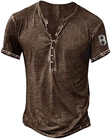 Ljetna pamučna mješavina teksture Henley Shirt za muškarce, Retro Cross Dvostruka glava Eagle Print Trend