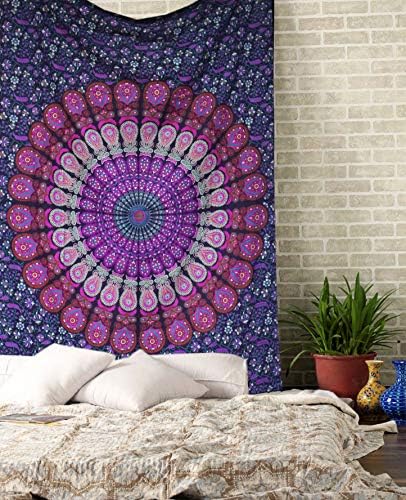 Raajsee indijska pamučna ljubičasta tapiserija Mandala zidni vešni - tapiserija za spavaću sobu - indie