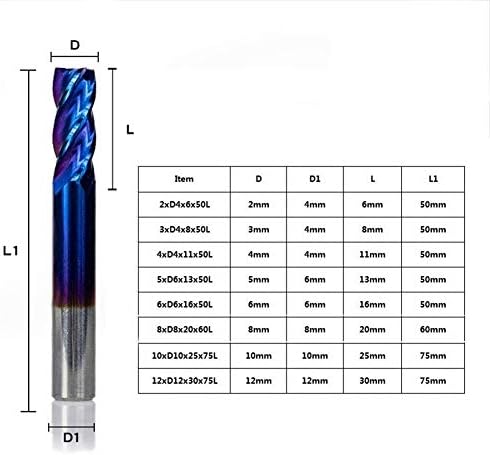 Xmeifei dijelovi set burgija 4 fluta spiralna glodalica Nano plavi premaz 8kom Set glodalica Tungsten Carbide