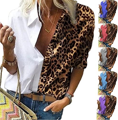 Andongnywell Ženska Bluza Dugih Rukava Seksi V Izrez Ležerni Leopard Print Labavi Omotač Majica Bluze