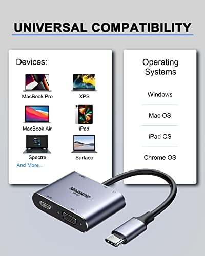 USB C do VGA HDMI adapter, USB C HUB, sa 4K HDMI VGA porta, 100W isporuka napajanja, USB 3.0 Port, 3,5 mm