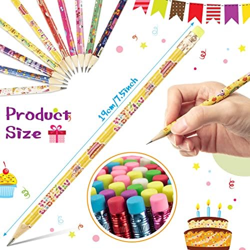 200 kom olovke za Sretan rođendan šarene štampane olovke za rođendan 7,5 inča sa gornjim gumicama učionica