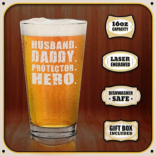 shop4ever® muž Tata zaštitnik heroj gravirano pivo Pinta staklo poklon za muža staklo