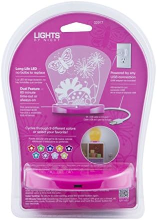 Svjetla po noćnoj tabeli za promjenu boje lampa noćna lampa, cvijeće i leptiri, USB pogon, 9 raznobojnih