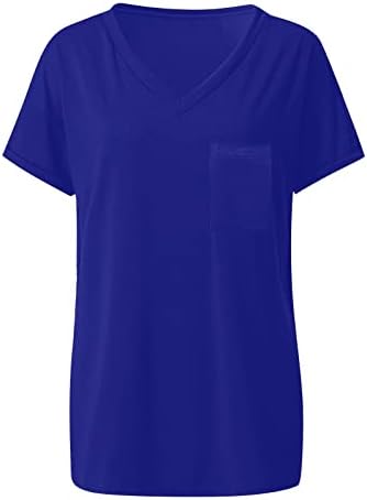 Ženske ljetne vrhove 2023 Proljeće / Ljeto V-izrez džepna majica sa valjanim rubnim rukavima s kratkim rukavima