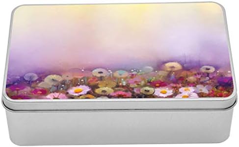 AMBESONNE Cvjetni metalni kutija, krevet sa različitim bojom tipovi svježe cvijeće Romantična bašta nacrtana