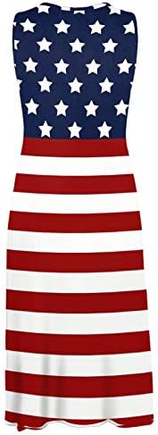 4. jula Ležerna ljetna haljina na plaži za žene Boho haljina sa američkom zastavom bez rukava bez lopatica