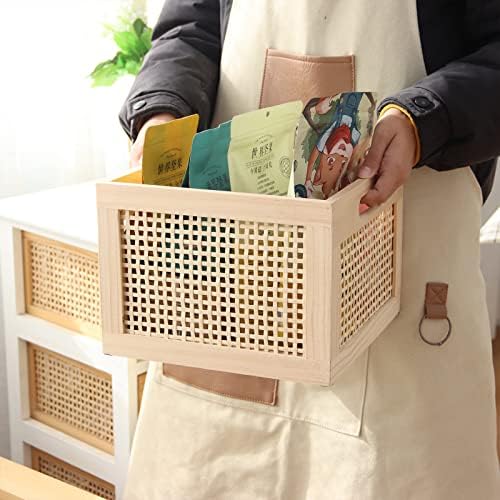 Yahuan Bamboo Drveno kutija za skladištenje Cube Cube Organizer CURINS Dekorativni drveni kvadratni košaricni
