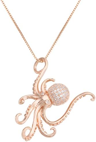 Rose pozlaćena srebra Pave CZ Octopus ogrlica privjesak sa 18 & 34; kutija lanac