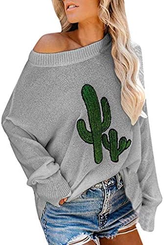 Cupsher pulover džemperi za žene prevelizirani batwing rukav sa ramena kaktus pletene džumper kavaii estetska