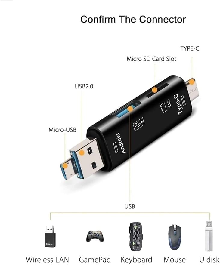 VOLT+ 5 u 1 multifunkcionalni čitač kartica kompatibilan sa Xiaomi Redmi Note 10 ima USB Type-C/ MicroUSB