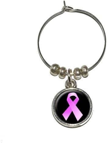 Rak dojke Pink Ribbon na Crnom vinskom čaši Charm Drink stem Marker prsten
