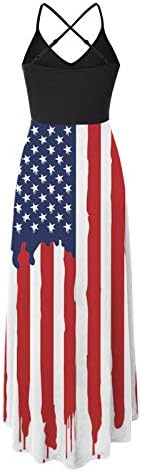 4. jula Maxi haljina za žene Casual Summer Boho Dress američka zastava Scoop vrat Cami Patriotski sarafani