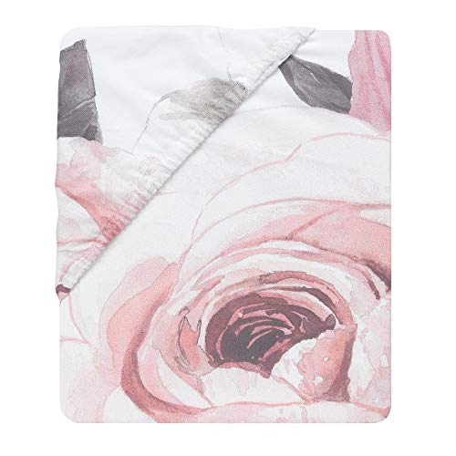 Jagnjad & amp; bršljan cvjetna bašta ružičasto / Bijela akvarelna pamučna plahta za krevetić