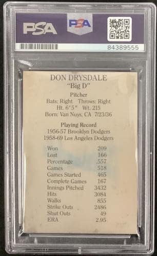 Don Drysdale potpisan 1984 TCMA # 90 Komplet za obostrane kartice CY Autograph PSA / DNA - bejzbol ploče sa autogramiranim karticama