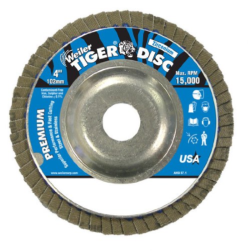 Weiler 804-50502 Tiger Premium cirkonija Alumina Tip 29 Kutni poklopac diska, 36 Grit, 5/8 , 15000 o / min,