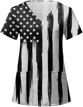 4. jula majice za žene američke zastave ljetne kratke rukave v majice za vrat sa 2 džepa bluze praznična