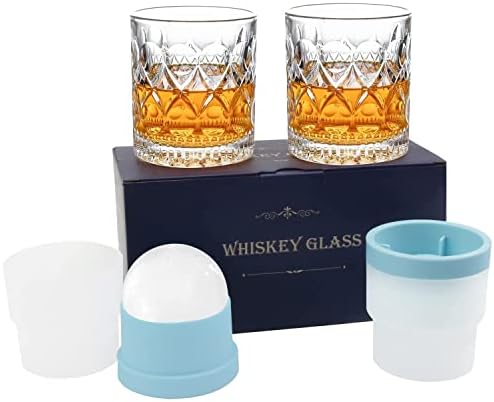 Caicai Baby 2pc naočare za viski sa 2 kalupa za pravljenje ledenih kuglica, staromodne kamene naočare za