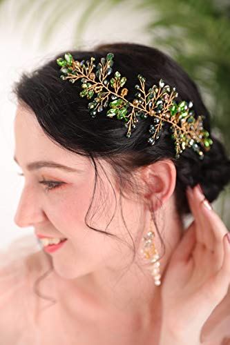 BERYUAN Green Crystal Rhinestone Hair Vine Emerald Hair Vine za vjenčane žene i djevojčice suze zeleni kristal
