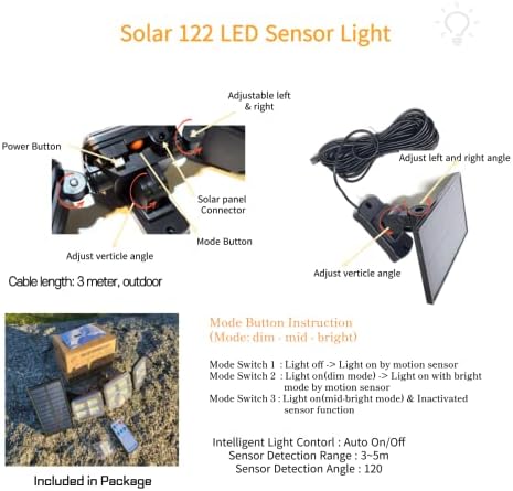 Solonlid 122 LED solarna sigurnosna sigurnosna sigurnosna svjetla sa daljinskim upravljačem za pomicanje