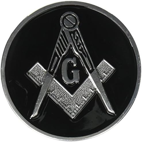 Kvadratni i kompas Round Masonic Auto emblem - [crna i srebrna] [3 '' prečnik]