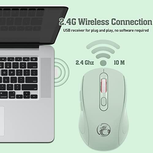 VEGCOO bežični miš za Laptop, 2.4 G računarski miš sa 3 Podesiva DPI, dugotrajni punjivi optički miševi, prenosivi bežični tihi miš, 6 tastera ergonomski miševi za Office Mac Windows