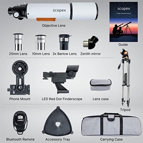 Scopex 80mm teleskop za astronomiju za odrasle, djecu 8-12 Plus, Adapter za pametni telefon, torbica za