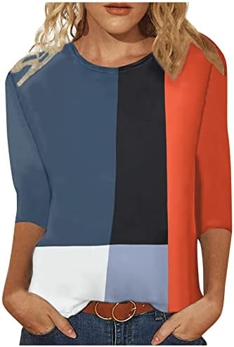 Kaniem casual vrhovi za žene Žene tri četvrtine rukave s majicom Geometrijska boja blokiranje u boji modne