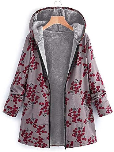 NREALY jakna Ženska zimska topla odjeća cvjetni tisak džepovi s kapuljačom Vintage preveliki kaputi