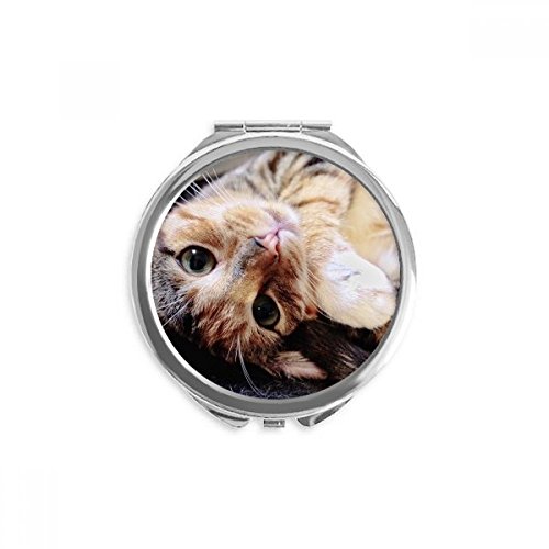 Stripes Kitty Cat Relax Životinja Divno Ručno Kompaktno Ogledalo Okruglo Prijenosno Džepno Staklo