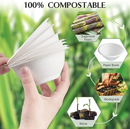 Zorrita 150 Pack 8 oz Papirne posude za jednokratnu upotrebu Bijele male kompostable posude za supu prirodne