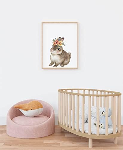 Tuyashua slatki akvarel posteri za bebe životinja, Set za štampanje zeka zeca od 2, zidna Umjetnost beba