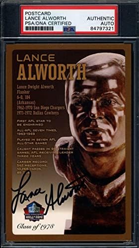 Lance Alworth PSA DNK potpisao autogram za razglednicu Kuće slavnih Bronzane grudi-NFL rezani potpisi