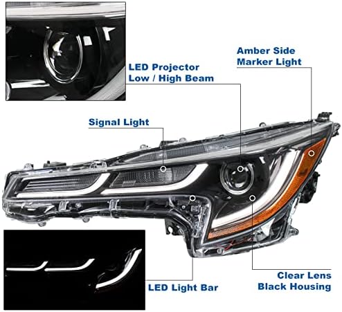 ZMAUTOPARTS LED projektor farovi Crni w / 6 bijeli DRL kompatibilan sa 2020-2021 Toyota Corolla L / LE [SAD