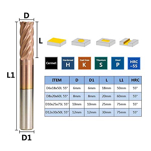 Hefute TiCN Coated Carbide 6 Flutes kvadratni nos kraj mlin za legiranih čelika/kaljenog čelika CNC glodalica