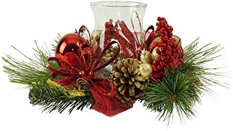 Northlight Ornament i bobičasto zlato Svjetlucali držač stuba za Božićni uragan, 16, Crvena