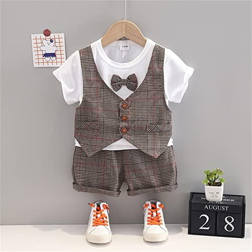 Patpat Toddler Baby Boy Outfits Kratki rukav Gentleman Casual Suit Bowtie Plaid