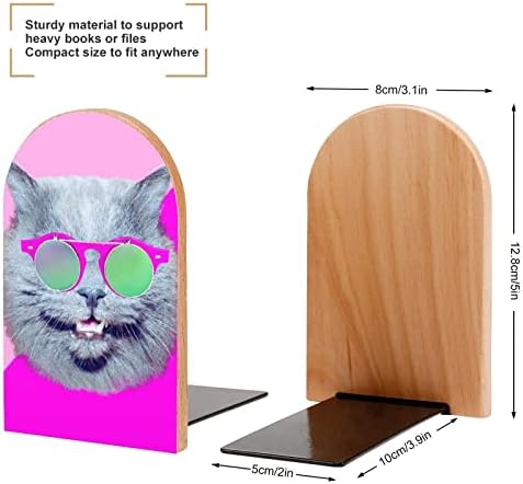 Mačka u elegantnim starinskim sunčanim naočarima drvena knjiga završava 2 kom neklizajuća drvena držača