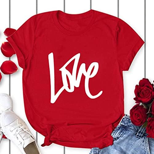 Znne Ženske majice kratkih rukava, Valentinovo Heart Heart Love Print Duks bluza Crewneck Ležerne prilike
