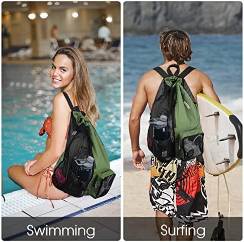 WANDF torba za plivanje mrežasti ruksak s vezicama s mokrim džepnim ruksakom za plažu za opremu za plivanje,