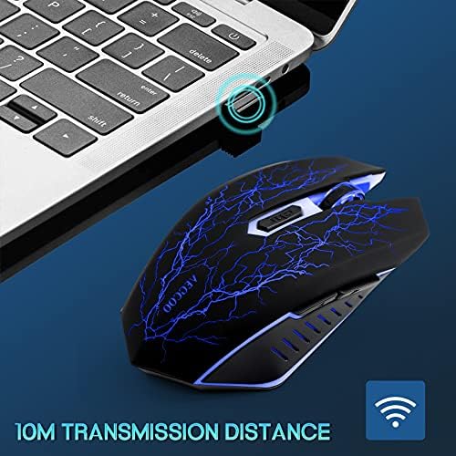 VEGCOO bežični miš za igre, C8 tihi klik bežični punjivi miš sa šarenim LED svetlima i 2400/1600/1000 DPI za Laptop i računar