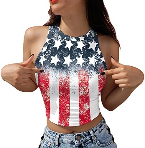 MIASHUI Tee bez rukava žene žene Moda 4. jula Dan nezavisnosti Print okrugli vrat Tank prsluk košulja Crop