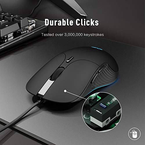 Infic ožičeni PC miša, USB ožičeni miš 4800DPI podesivi i 6 programabilnih tipki, tihi klik, optički praćenje,
