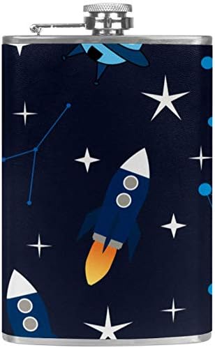 Hip tikvica za tečnost od nerđajućeg čelika nepropusna sa lijevkom 7.7 Oz kožna navlaka odlična poklon ideja tikvica - Space Constellation Rockets