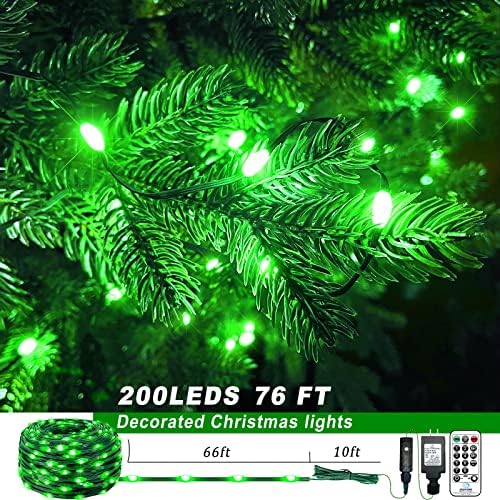 Božićna svjetla na otvorenom-66FT 200led Plug in Fairy Lights, 8 modovi IP67 vodootporna zelena žičana svjetla