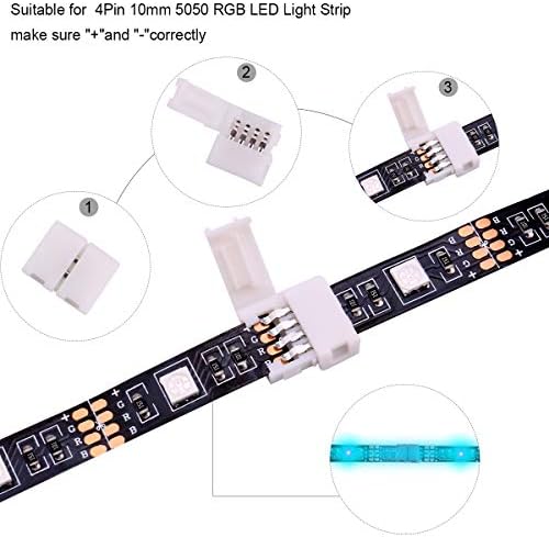 Icreating LED traka konektori 4-pinski, RGB LED svjetlo konektori Kit uključuje 5050 LED konektori L oblik