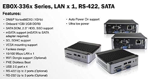 Mini Box PC EB-3362-L2852C1 podržava VGA izlaz, RS-485 x 2, RS-232 x 1 i automatsko uključivanje. Sadrži
