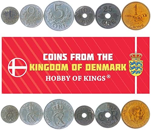 6 novčića iz Danske | Danska kolekcija kovanica 1 2 5 10 25 Ore 1 Krone | Cirkuliran 1941-1947 | Christian