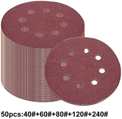 XUCUS 50pcs 5 inčnih 125 mm okrugli brusni papir Osam rupa Sještanski listovi piješta od 40/60/80/120/240